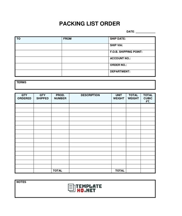 Packing List Order