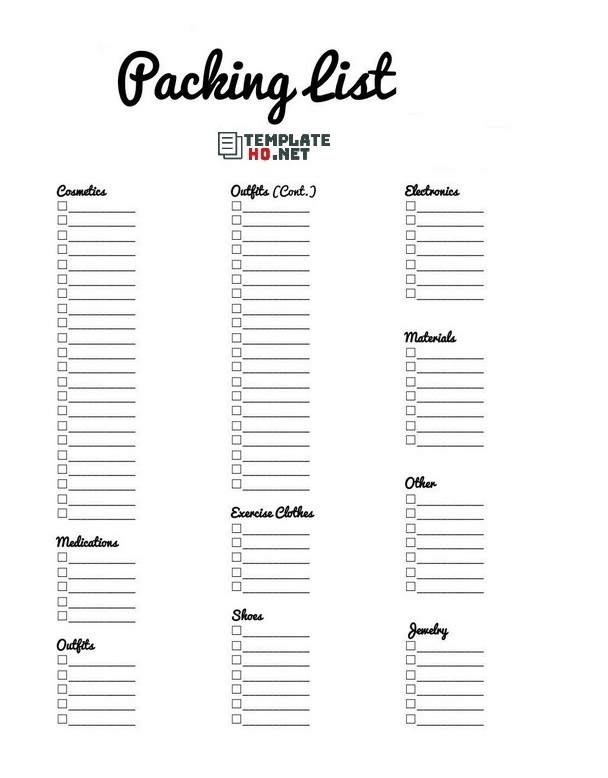 Packing list printable