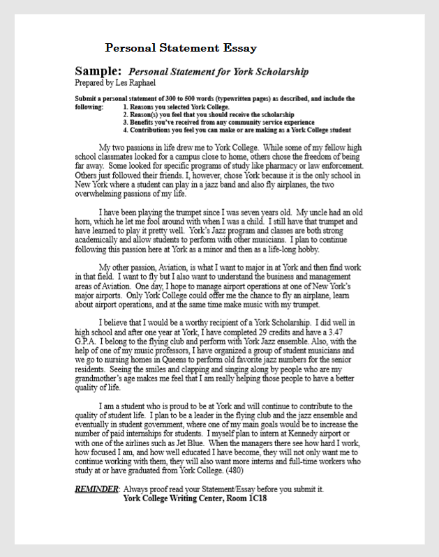 Personal Statement Essay Personal Statement Essay