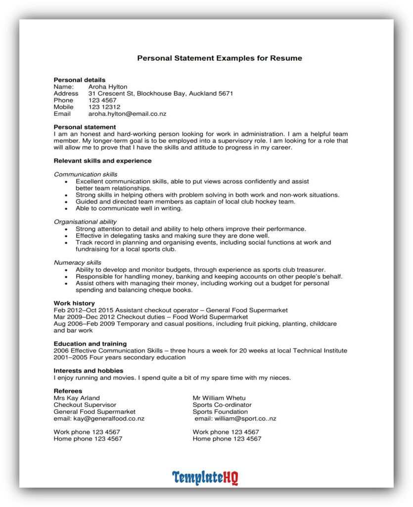 Personal Statement Examples for Resume 09 Personal Statement Examples for Resume 09