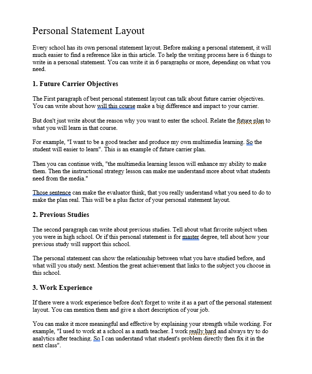 Personal Statement Layout Personal Statement Layout