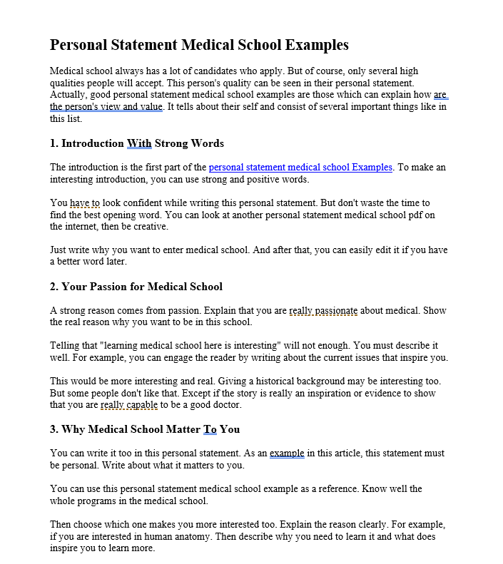 Personal Statement Medical School Examples Personal Statement Medical School Examples