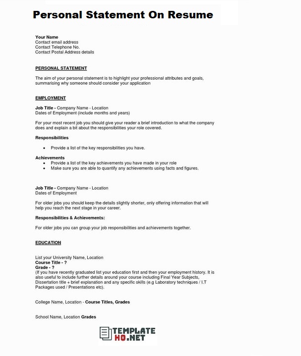Personal Statement On Resume 01 Personal Statement On Resume 01