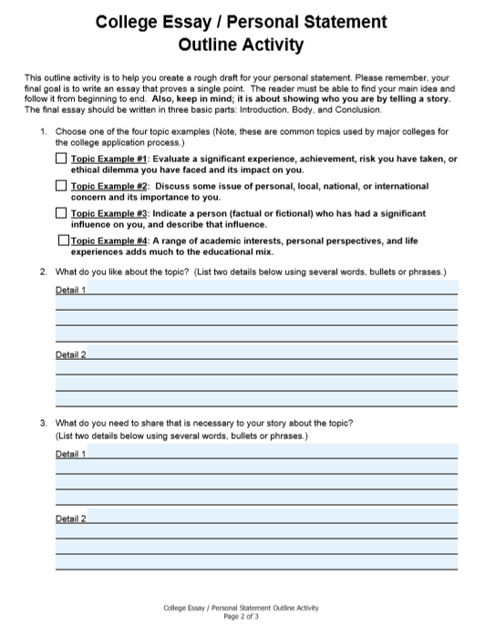 Personal Statement Outline Personal Statement Outline