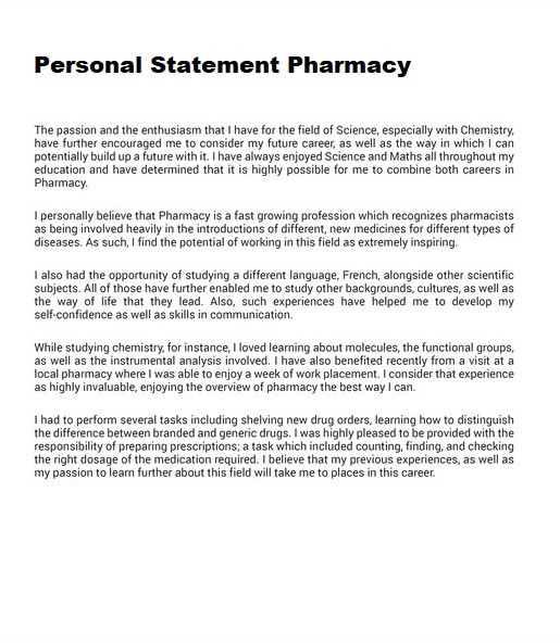 Personal Statement Pharmacy Examples