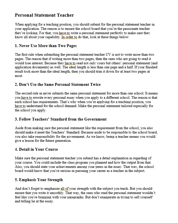 Personal Statement Teacher Personal Statement Teacher