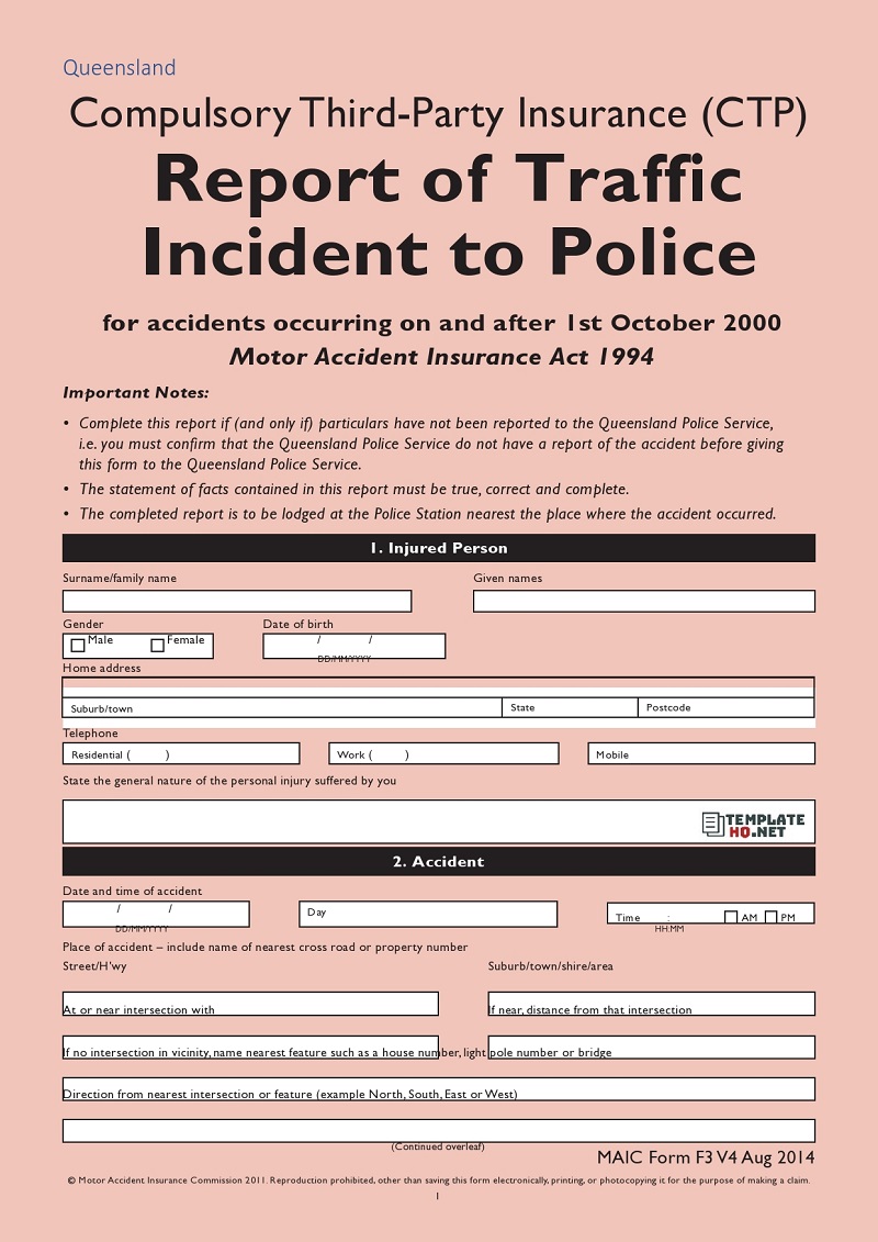Police Accident Report Template