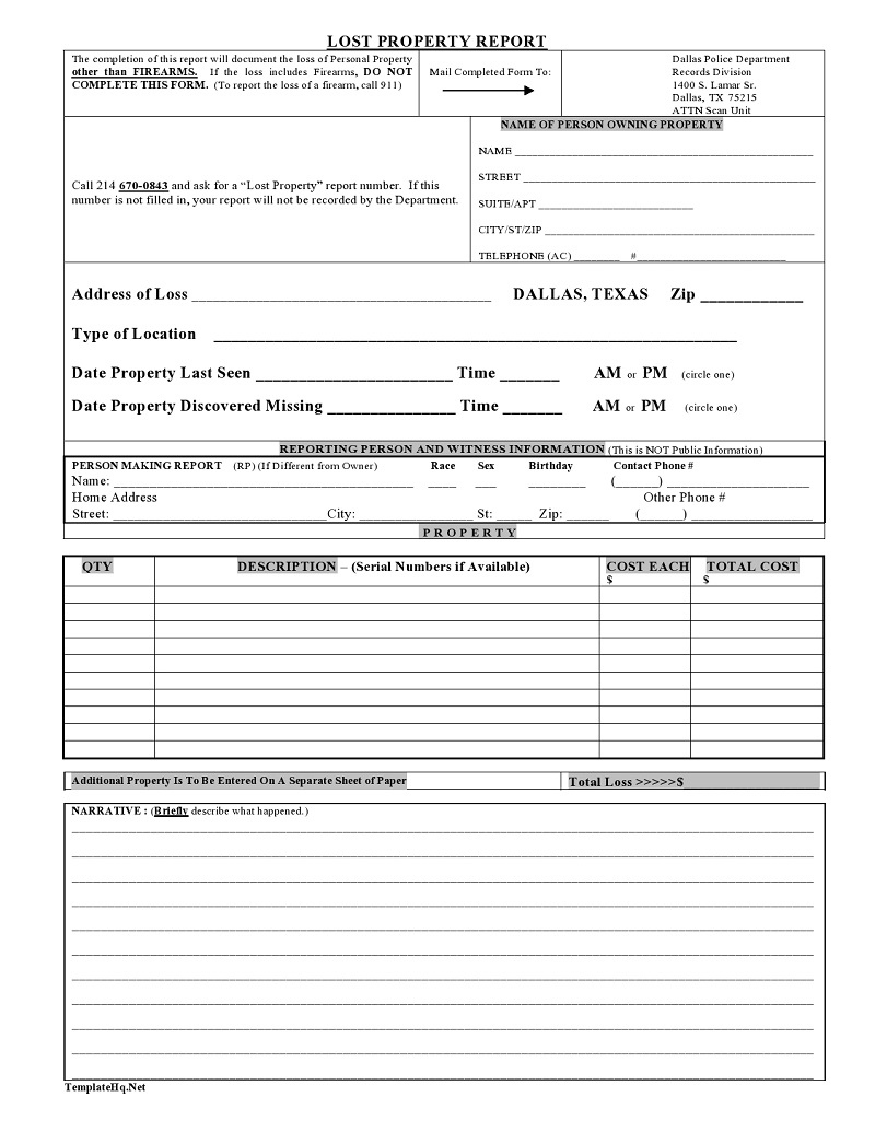 Police Report Template for Theft