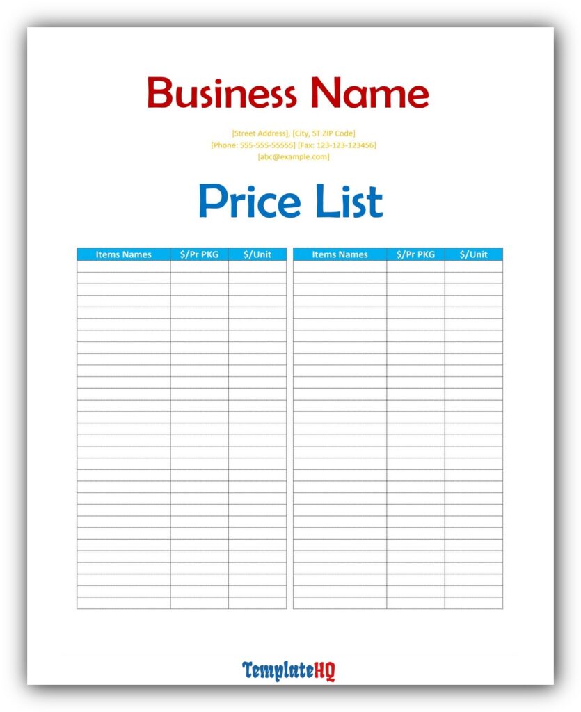 Price List Template 01