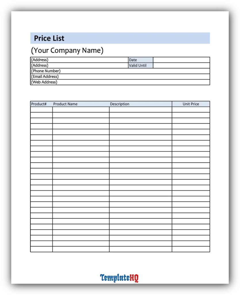 Price List Template 02