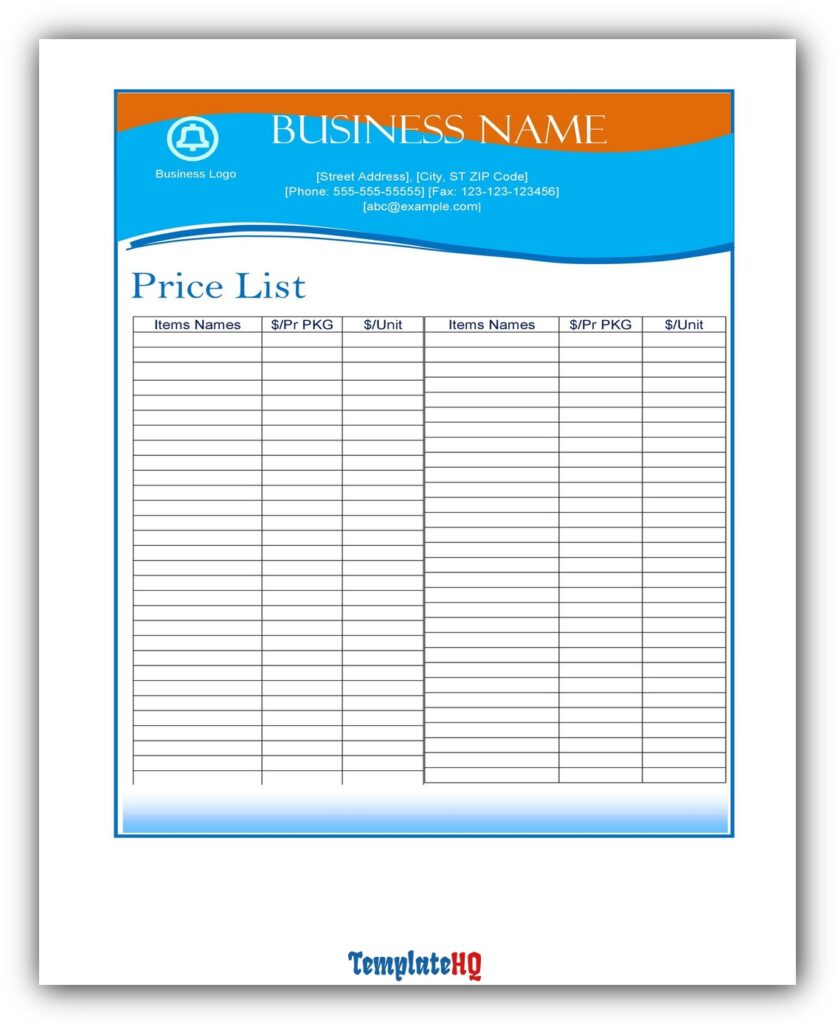 Price List Template 03