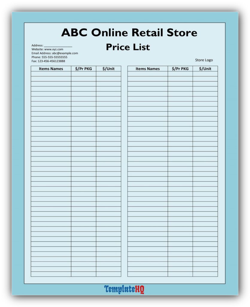 Price List Template 07