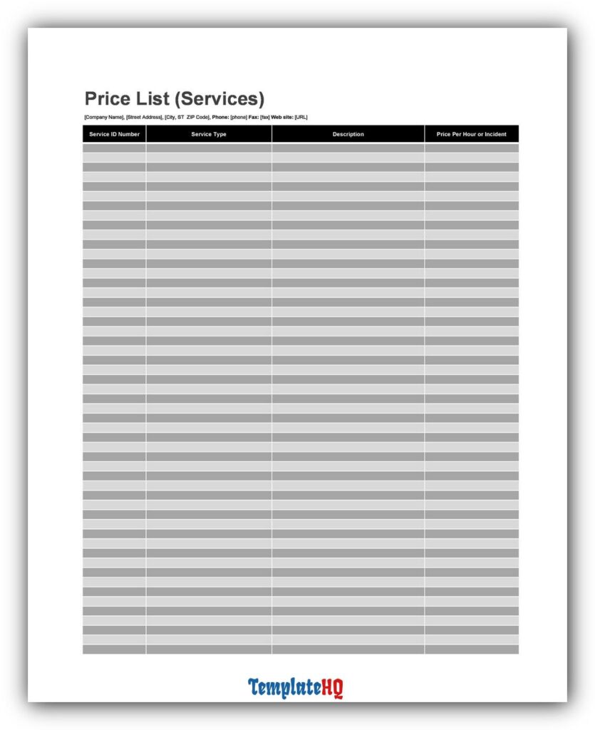 Price List Template 08