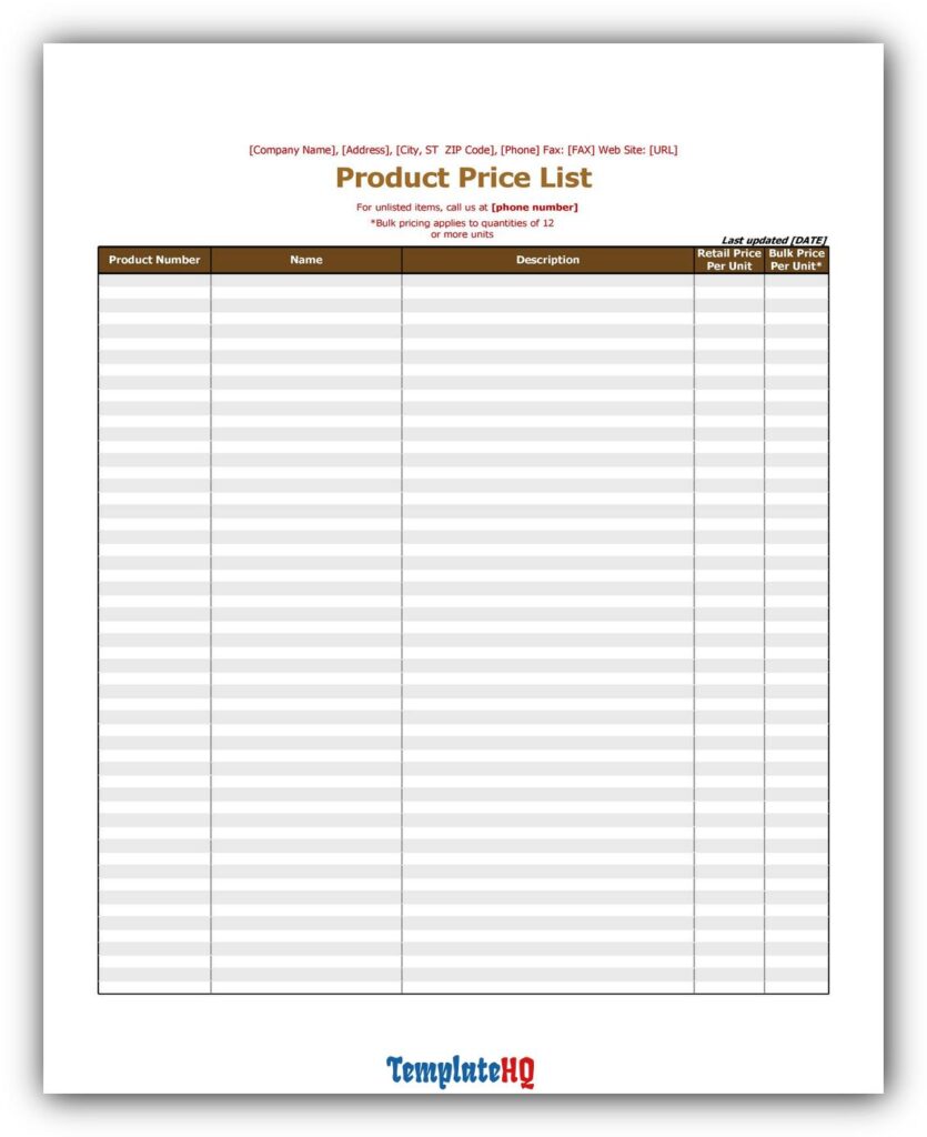 Price List Template 09