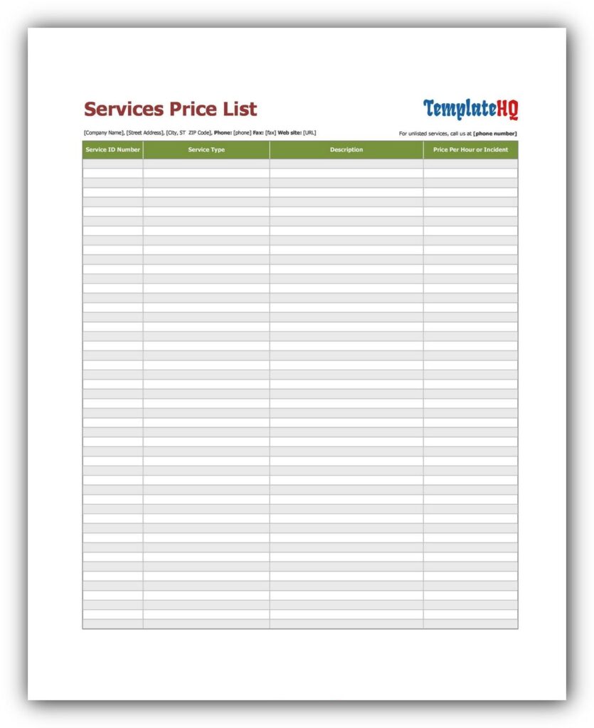 Price List Template 11