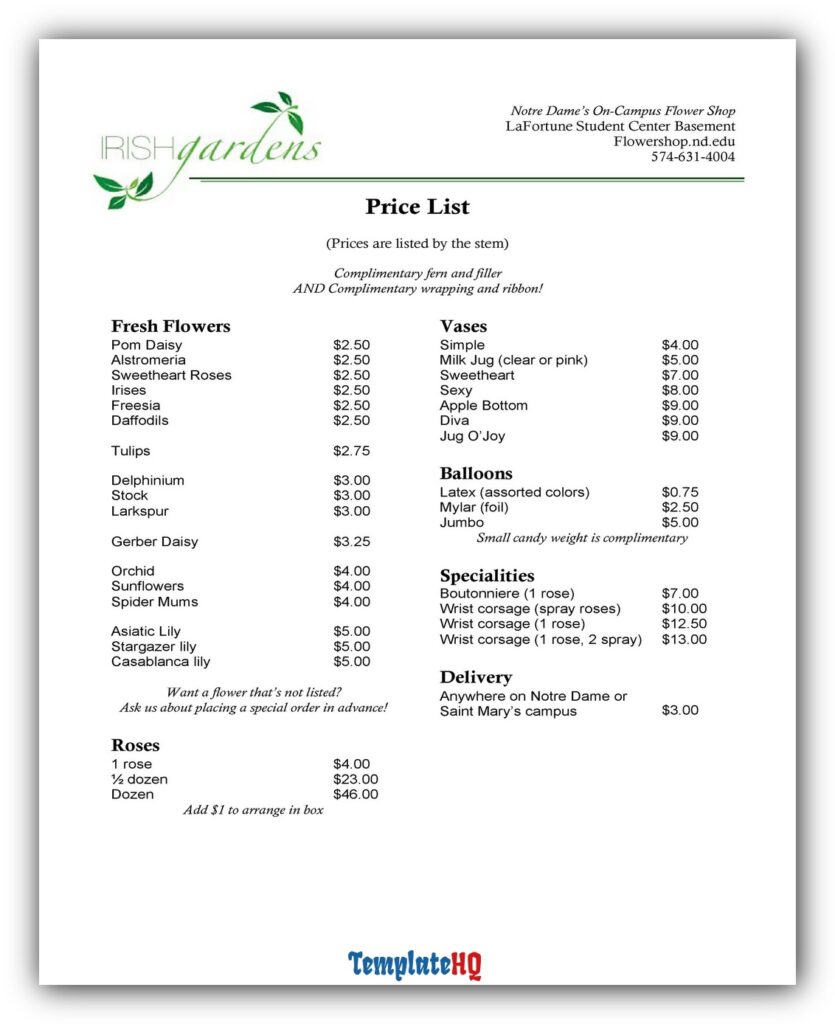 Price List Template 18