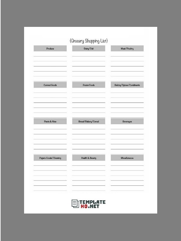 Printable Grocery Shopping List
