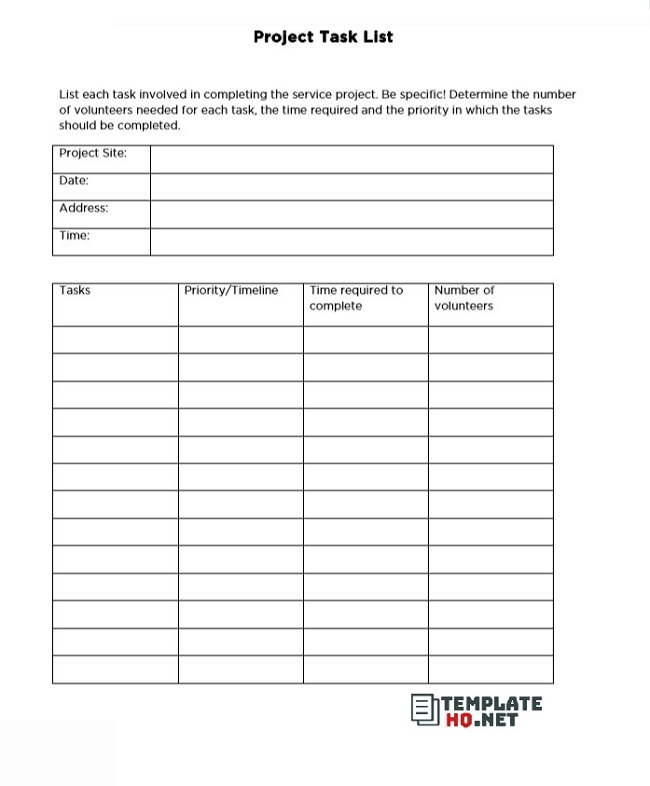 20 templates project task list template excel to increase project management task list