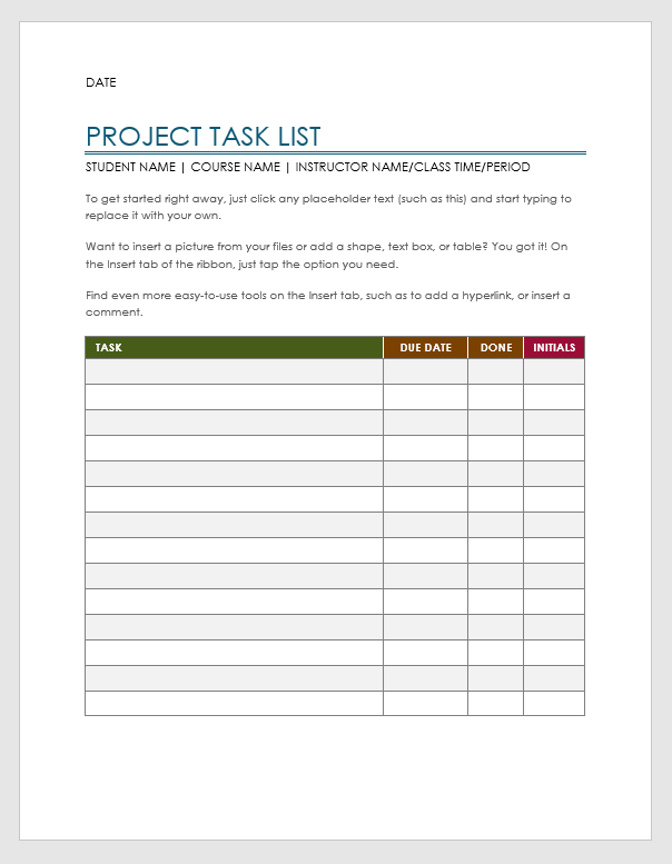 Project Task List Template Word Project Task List Template Word