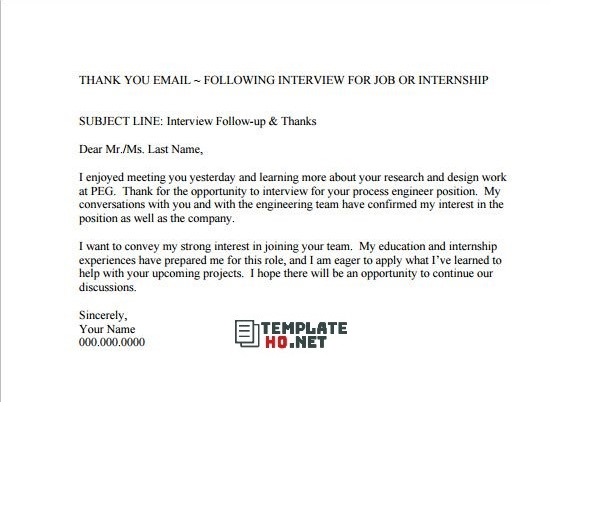 Thank You Email After Interview Subject