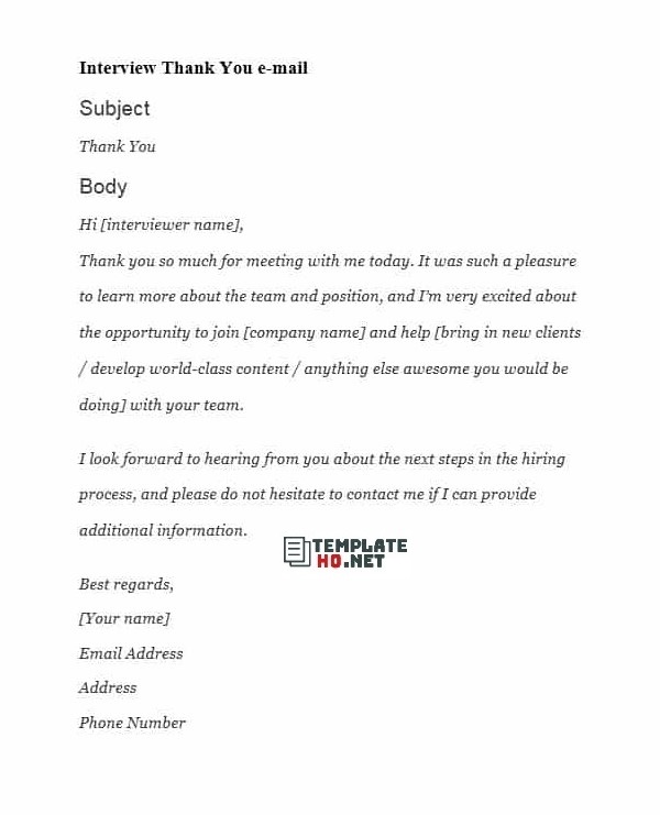 Thank You Email After Interview Template
