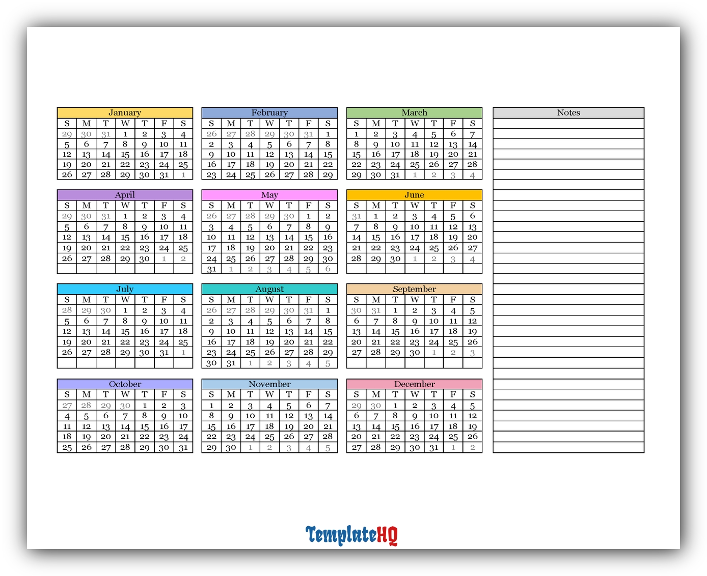 Yearly Calendar Template 03