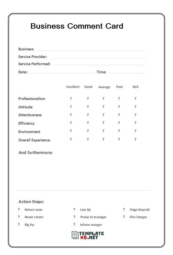 business comment card template