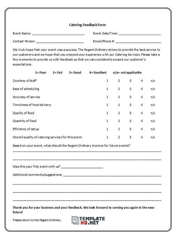 catering comment card