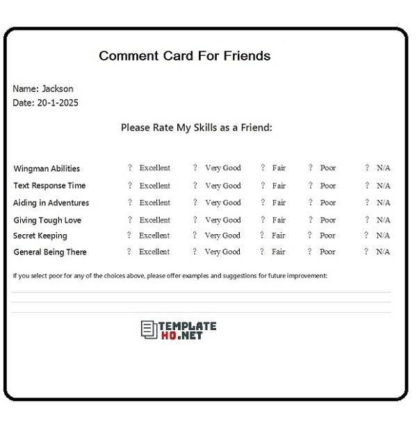 comment card for friend