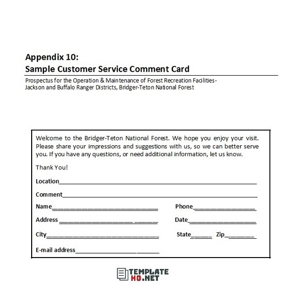 customer service comment card