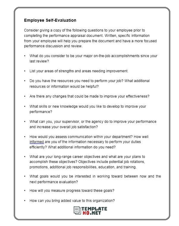 employee self evaluation examples