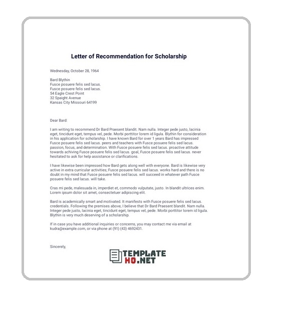 letter of recommendation for scholarship