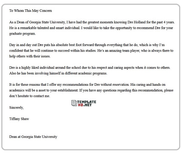 letter of recommendation graduate school