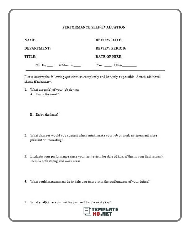 performance self evaluation examples