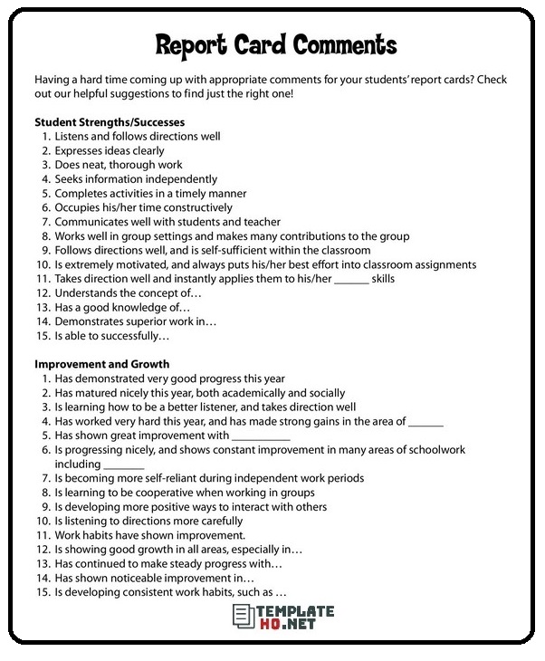 report card comments