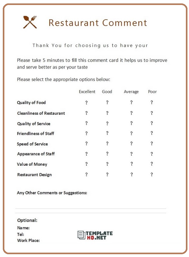 restaurant comment card