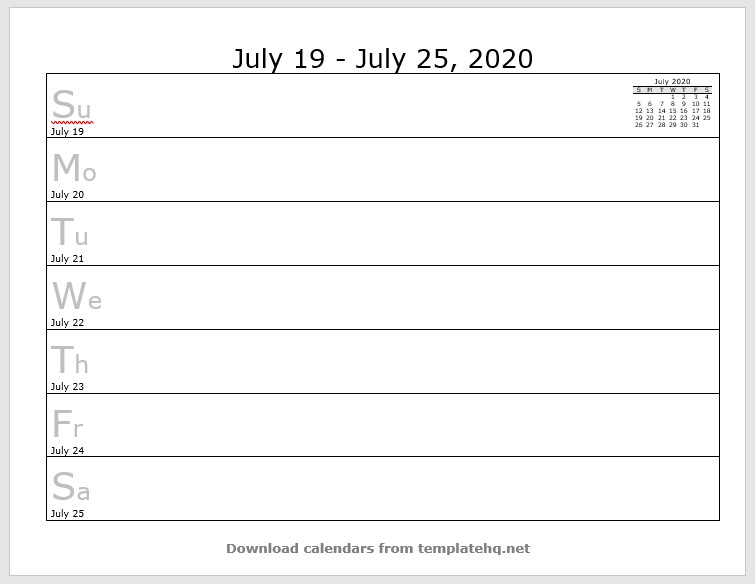 weekly calendar template 30