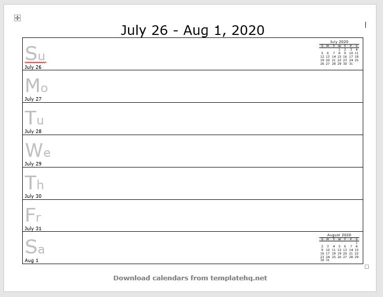 weekly calendar template 31