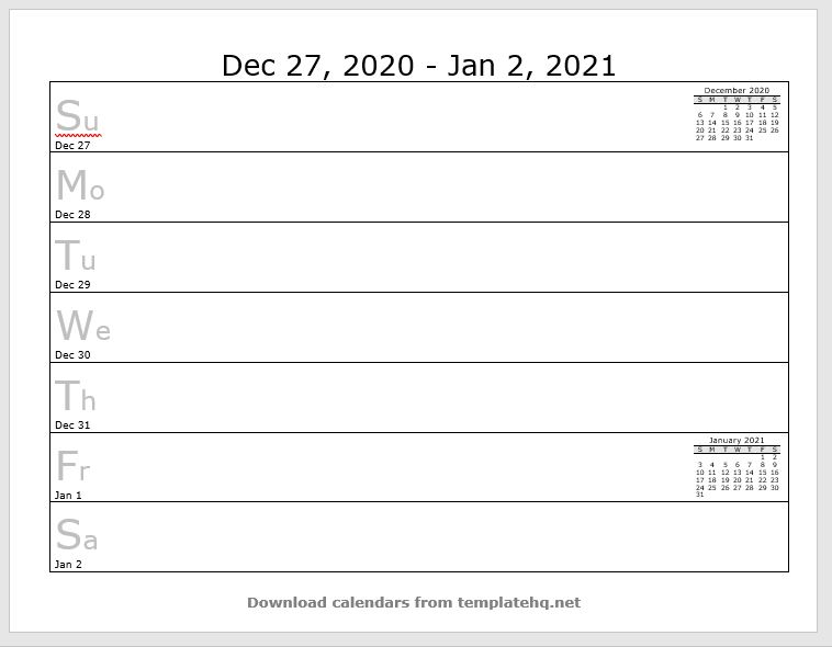 weekly calendar template 53