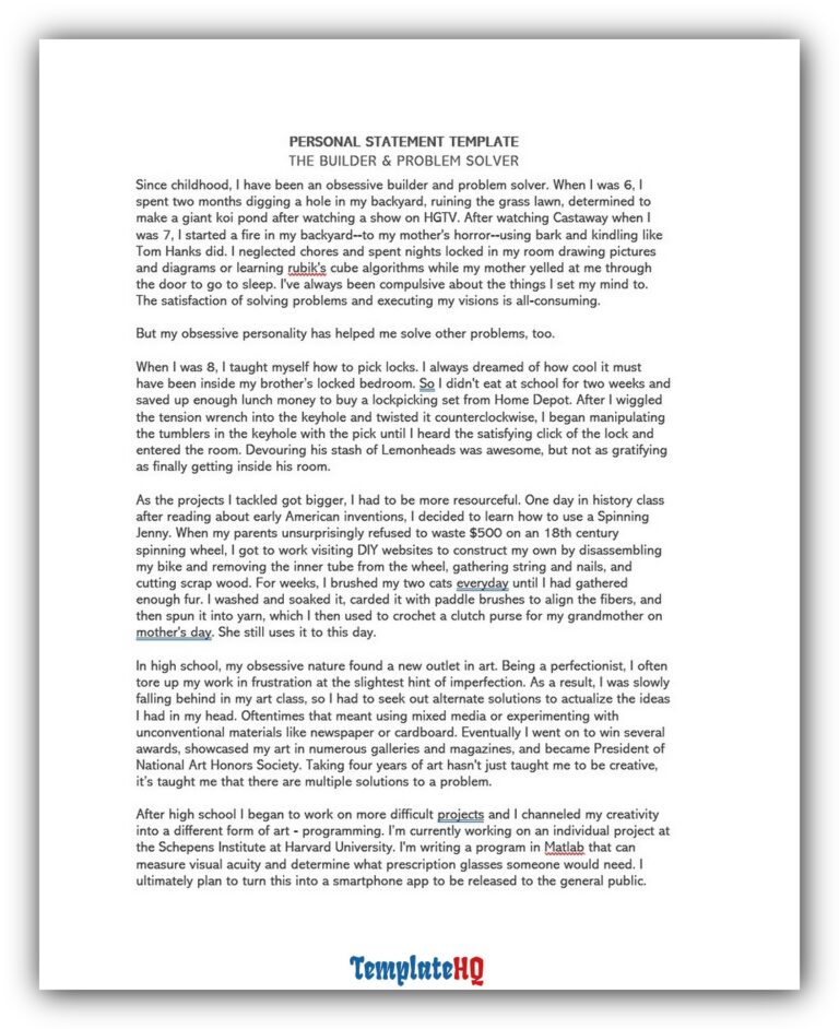 personal statement template a level