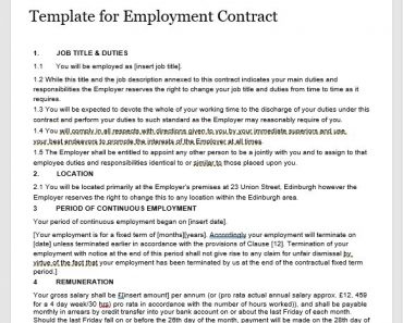 Template for Employee Contract Featured
