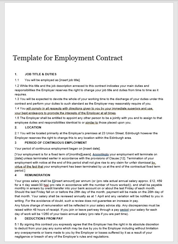 Template for Employee Contract Featured