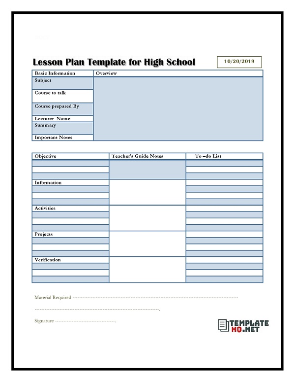 Lesson Plan Template For High School Lesson Plan Template For High School