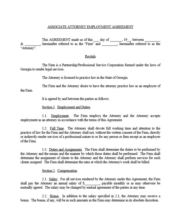 Attorney Employment Agreement Form