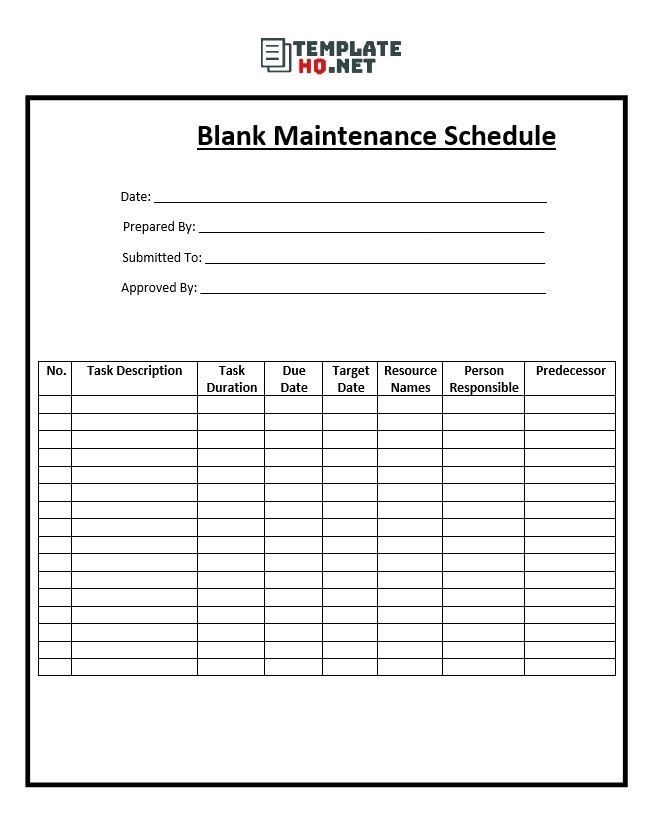 Preventive Maintenance Plan Template from www.templatehq.net