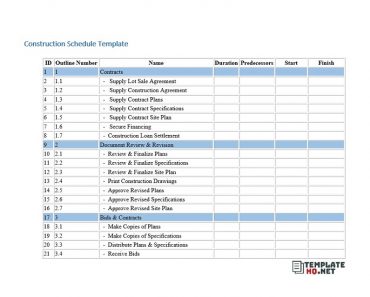 Construction Schedule Template