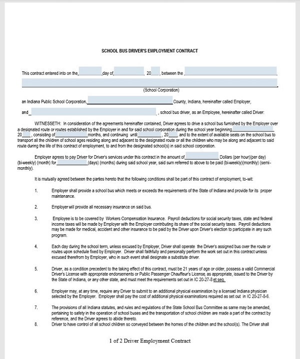 Driver Employment Agreement Form