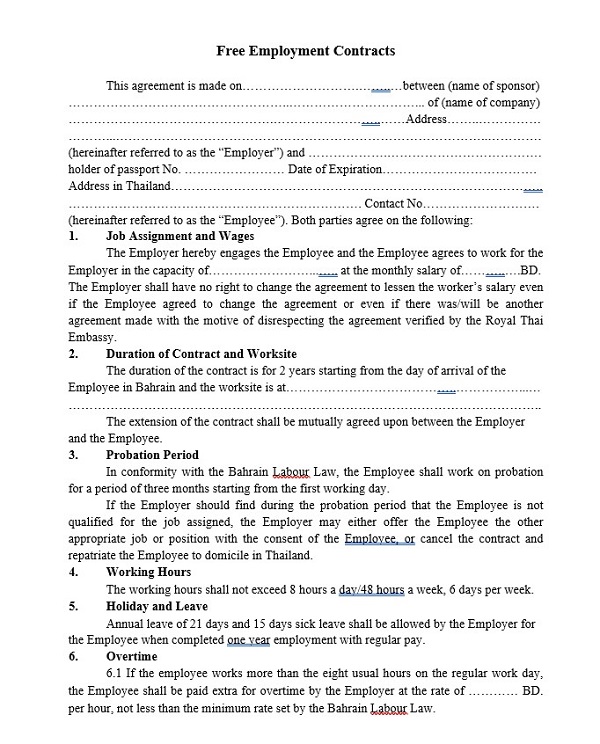 Free Employment Contracts