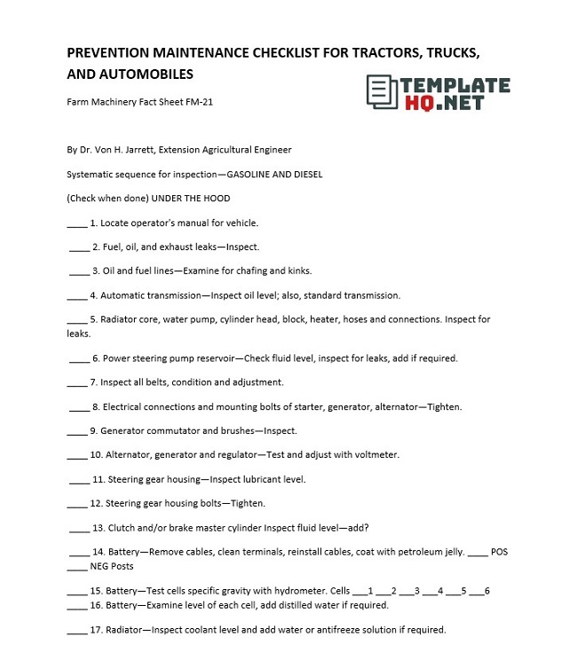 Preventive Maintenance Schedule for Trucks Preventive Maintenance Schedule for Trucks