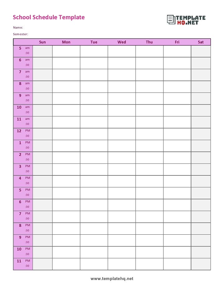 School Schedule Template PDF